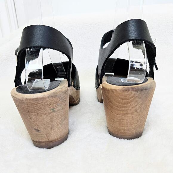 Mia Abba Wood Swedish Clog Platform Sandals Black Leather Size EU 38 US 7.5/8 - Picture 4 of 8